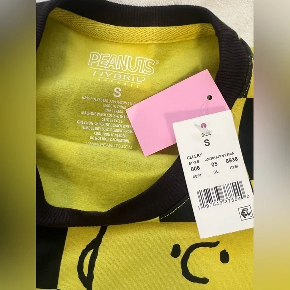 Peanuts hybrid Yellow and Black Checkered Sweatshirt with Charlie Brown & Snoopy - Picture 3 of 4
